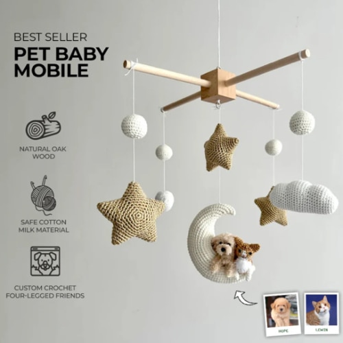 MY DOLLFY Pet Moon Brown | Custom Crochet Pet Nursery Baby Mobile – My Dollfy