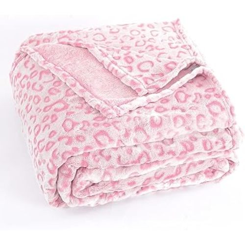 PLEASANT BOULEVARD | Leopard Throw Blanket Fleece, Premium Lightweight Cozy Warm Plush Microfiber Pink Blanket for Couch Sofa and Bed (Pink, Throw (50 x 60 inches))