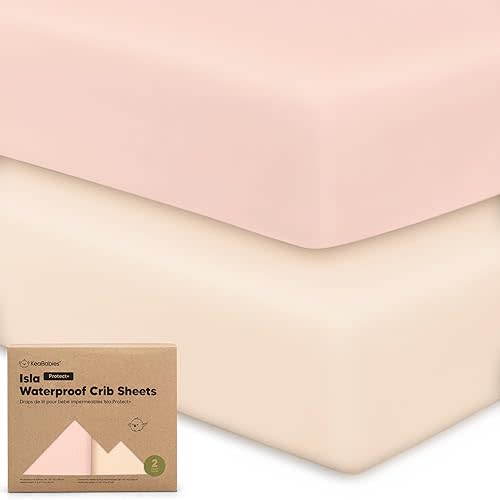 2-Pack Waterproof Baby Crib Sheets for Boys, Girls - Viscose Derived from Bamboo Toddler Bed Sheet Neutral, Fitted Crib Mattress Protector Cover for Baby Bedding, Soft & Gentle (Cameo)