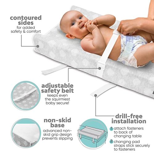 Contoured Changing Pad by Jool Baby - Waterproof & Non-Slip, Includes a Cozy, Breathable, & Washable Cover - Gray