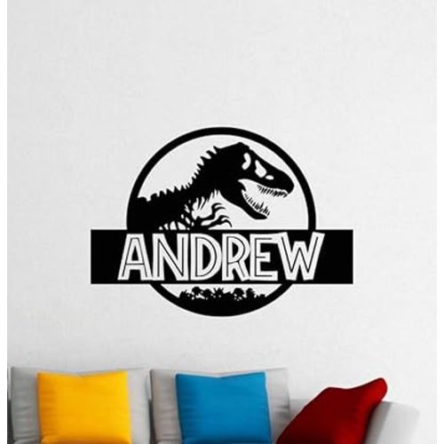 Dinosaur Wall Decal Custom Name Vinyl Sticker Personalized T-Rex Decals Tyrannosaurus Rex Wall Art Nursery Decor Car Decals Window Door Sign Peel and Stick Decal Dinosaur World Poster Print zz81