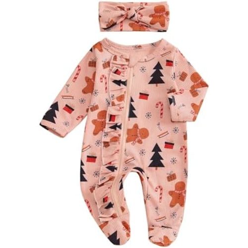 Newborn Baby Girl Fall Winter Outfits Clothes Knit Jumpsuit Ruffle Romper Newborn Coming Home Outfit for Baby Girl