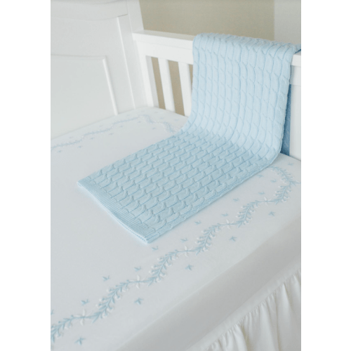 Embroidered Crib Sheet, Sky Blue