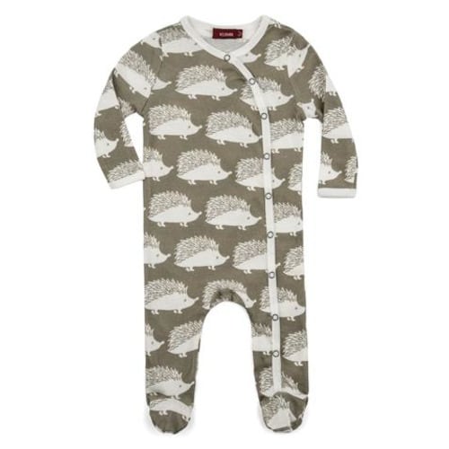 Milkbarn Organic Cotton Long Sleeve Footed Romper "Grey Hedgehog" (0-3 month)