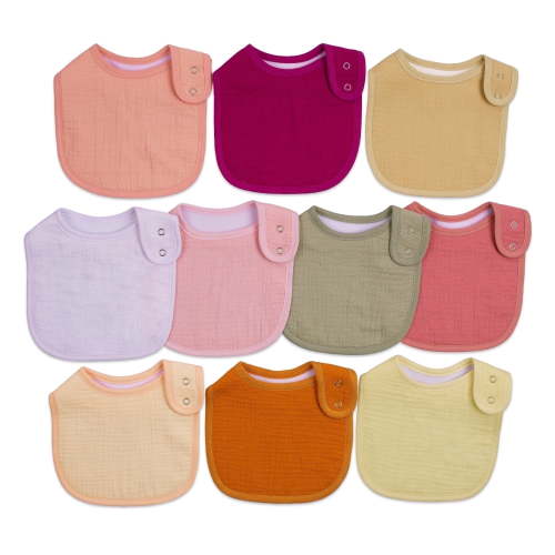 Girls' 10-Pack Cotton Muslin Drooling Bibs with Adjustable Snaps