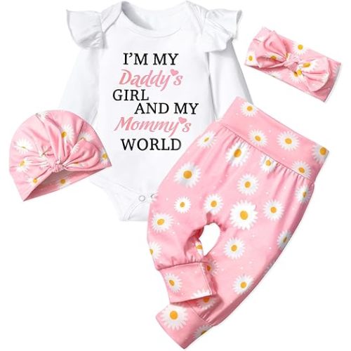 Infant Newborn Baby Girl Clothes Set White Ruffle long-sleeve Top + Pants + Headband + Hat 4pcs 0-6M Baby Clothes