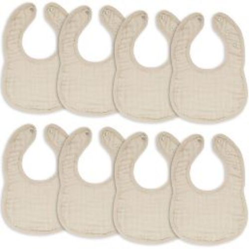 Muslin Cotton Baby Bibs, 8 Pack, Adjustable Size with Easy Snaps, Soft and Super Absorbent, Washable and Reusable By Comfy Cubs - Sand