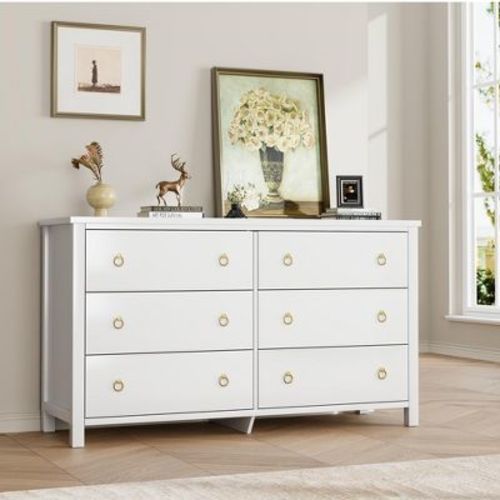 Modern 7-Drawer White Dresser Chest with Anti-Tipping Device, Extra-Deep Drawers, Elegant Ring Handles, Easy Assembly