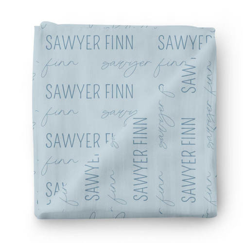 Personalized Light Dusty Blue Baby Name Swaddle Blanket - Block & Script
