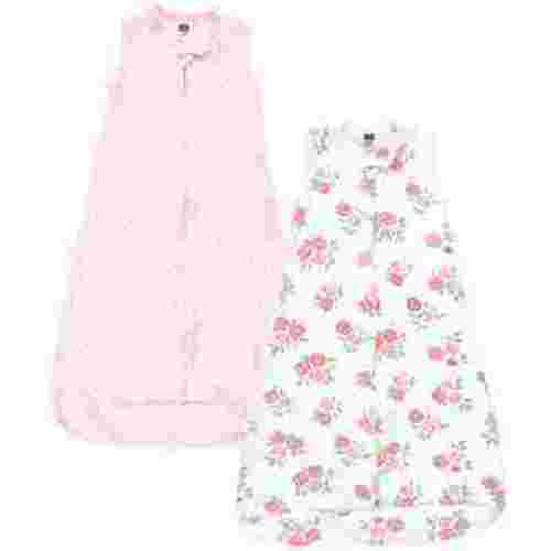 Hudson Baby Infant Girl Interlock Cotton Sleeveless Sleeping Bag, Soft Pink Roses, 0-3 Months