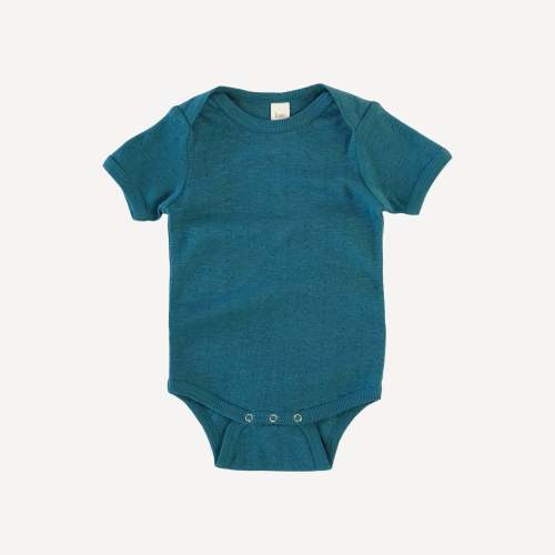 short sleeve lap neck bodysuit | mediterranean sea | organic cotton pointelle