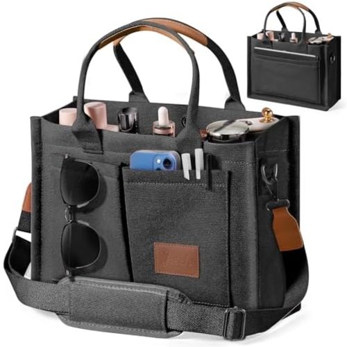 Canvas Tote Bag with Pockets Work Tote Bags for Women Crossbody Tote Bag Everything Tote Bag Everyday Satchel Handbag