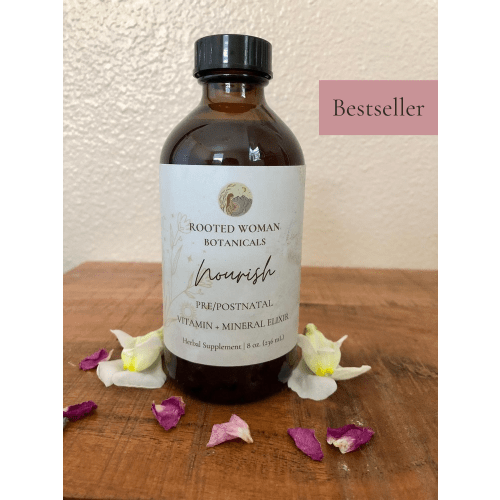 Nourish. Herbal Prenatal + Postpartum Tonic. Mineral-Rich ACV + Honey Elixir for Pregnancy & Nursing (8oz) — Rooted Woman Botanicals