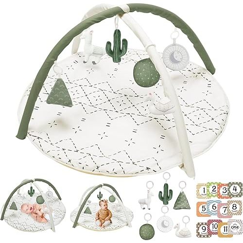 Tummy Time Mat with Toys, Non Slip Mat Washable - Green