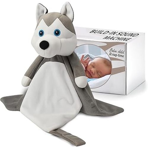 4-in-1 Sound Machine, Baby Lovey, Blanket - White Noise & Lullaby Plush Husky - Calms & Reduces Wakeups, Helps Toddler Sleep Longer - Proven Sleep Aid -Musical BPA-Free, Machine Washable Newborn Gift