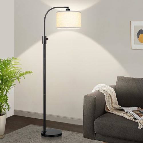 Nintiue Upgraded Modern Arc Dimmable Tall Standing Floor Lamp with Linen Shade, 1200 Lumens LED Bulb Included, for Living & Reading Room, Bedroom, Office & Nursery, Gold