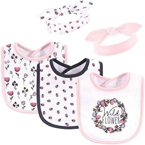 Hudson Baby Unisex BabyCotton Bib and Headband or Caps Set