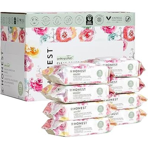 The Honest Company Clean Conscious Unscented Wipes | Over 99% Water, Compostable, Plant-Based, Baby Wipes | Hypoallergenic for Sensitive Skin, EWG Verified | Rose Blossom, 576 Count