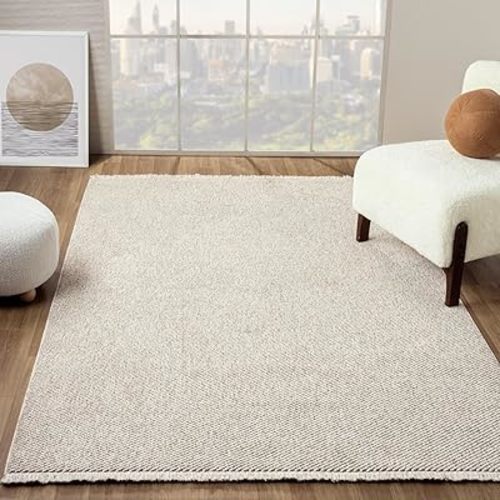 LUXE WEAVERS Solid Machine Woven Beige 5x7 Area Rug, Indoor Stain-Resistant Carpet