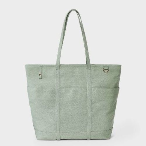 Canvas Cargo Tote Bag - Universal Thread™ Gingham Cream: Double Strap, Recycled Cotton, Softside