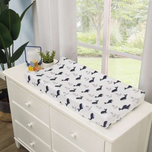 Sunside Sails NoJo Nantucket Adventure Lagunitas Super Soft White and Blue Whale and Anchor Changing Pad Cover | Wayfair