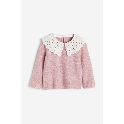 Sweater with Eyelet Embroidery Collar