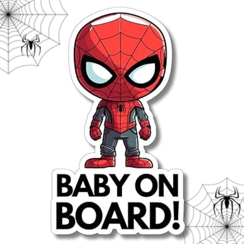 Cute Spider Baby on Board Sticker for Car Window or Bumper - Removable Baby on Board Sign - No Magnets, Suction Cups, or Paint (Spidermain)