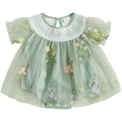Infant Baby Girl Summer Clothes Lace Mesh Flower Short Sleeve Romper Tutu Dress Princess Dress Cake Smash Dress