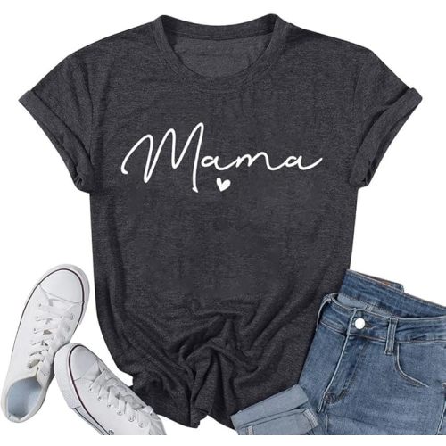 Mama Shirt for Women Mama Letter Print T-Shirt Funny Graphic Tees Casual Short Sleeve Mom Life Tops Tee