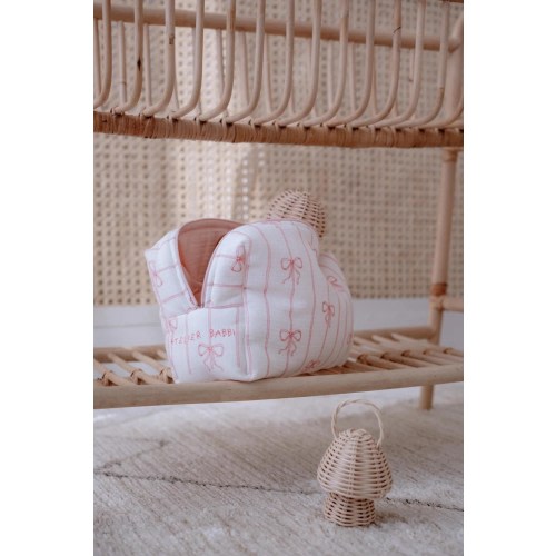 Baby Essentials Pouch – Pink Ribbon Design | Quilted Diaper Bag Organizer | Baby Shower Gift | Toiletry Bag | Small Zipper Pouch