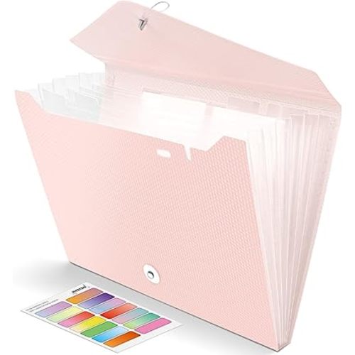 Nicecho Expanding File Folder, 7 Pockets Accordion File Organizer, A4 Letter Size Paper Document Receipt Organizer Accordian Filing Folder for Classroom, Home, Office and Travel (Pink)