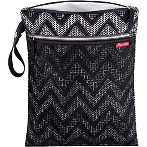 RUVALINO Wet Dry Bag, Reusable Baby Diaper Bag Accessory with Two compartments for Cloth Diapers, Toys, Swimsuits, Dirty Gym Clothes, Toiletries, Large Capacity, Waterproof and Stylish, Black