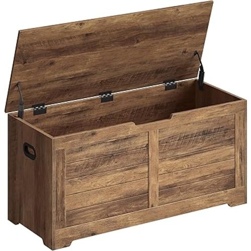 VASAGLE Storage Chest, Storage Bench with 2 Safety Hinges, Farmhouse Style, 15.7 x 39.4 x 18.1 Inches, for Entryway, Bedroom, Living Room, Honey Brown ULSB061K01