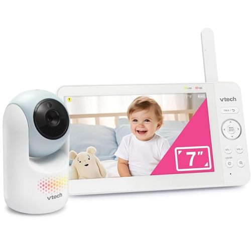 VTech 7" Baby Monitor with IPS Screen, Pan Tilt Zoom Camera, No WiFi Video Baby Monitor with Camera and Audio, Multi-Color Night Light, 2-Way Talk, Lullabies, Advanced HQ Max