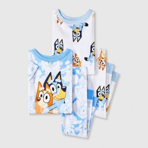 Toddler Boys' 4pc Snug Fit Cotton Bluey Pajama Set - White 4T: Crew Neck, Pullover, 100% Cotton