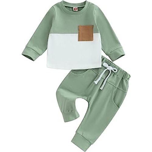 Amiblvowa Toddler Baby Boy Clothes 3 6 9 12 18 Months 2T 3T Color Block Hoodie Pants Set Fall Winter Outfit