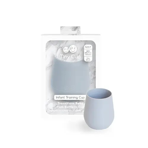 ezpz Tiny Cup (Pewter) - 100% Silicone Training Cup for Infants - 4 months + - Designed by a Pediatric Feeding Specialist - Baby-led Weaning Essentials & Baby Gifts
