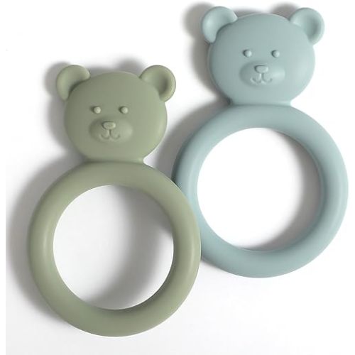 Silicone Baby Teether, Teething Toy Ring for Babies, Easy to Hold Design, BPA Free (Sage + Ether)