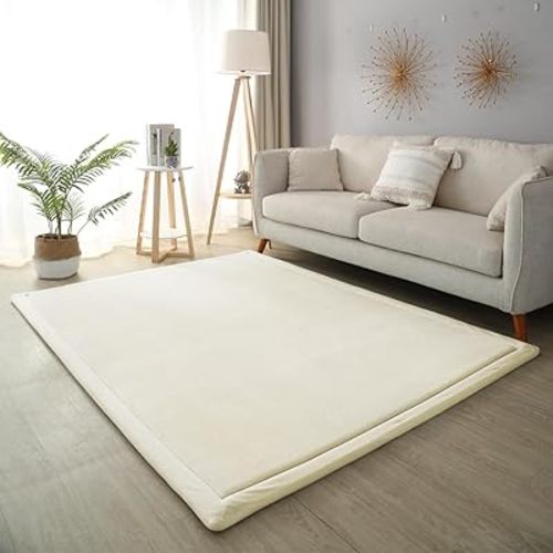 Loartee Nursery Rug Coral Velvet Crawling Rugs Mat Area Rugs Play Crawling Mat(4'11"x6'7", Beige) for Toddler Children Play Mat Yoga Mat Exercise Pads Carpet