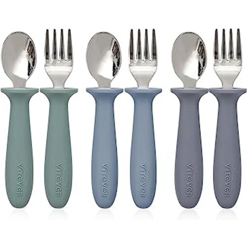 6 Pieces Toddler Utensils, Kids Safe Spoons and Forks, Children Silverware Set with Silicone Handle, 18/8 Stainless Steel, Food-grade Silicone,BPA Free - Dishwasher Safe