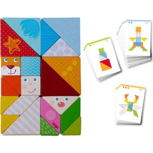 Funny Faces Tangram Wooden Pattern Blocks with 20 Template Cards