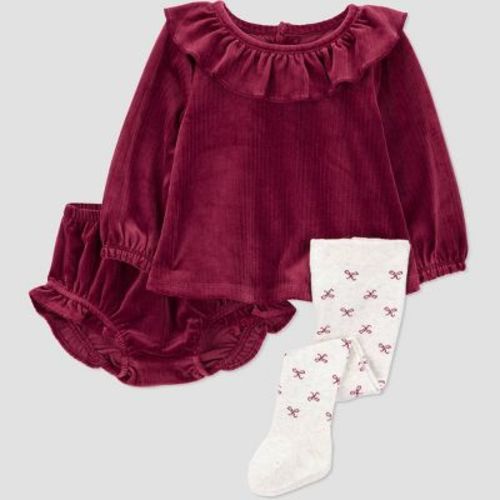 Carter's Just One You® Baby Girls' 3pc Holiday Ruffle Tunic and Shorts Set with Tights - Red