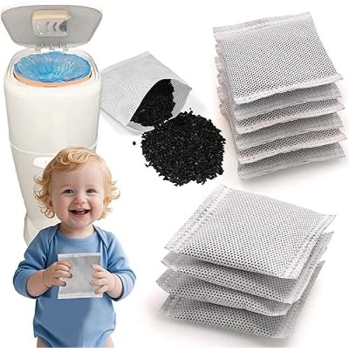Diaper Pail Deodorizer Refill, 12 Pack Activated Charcoal Filters for Diaper Genie Complete and Expressions Pail, Odor Eliminator, Carbon Filter Refill