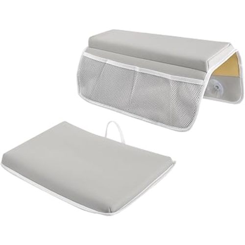 Non-Slip Baby Bath Kneeler Elbow Rest Pad Set, Ultra Comfortable 1.18-Inch Thick Cushion for Bathtub, Kneeling Pad for Parents, Waterproof and Soft for Baby Bath Time, with Storage Pockets