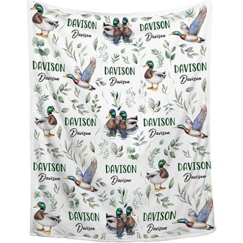 Personalized Baby Mallard Duck Blanket,Custom Baby Blanket with Name, Customized Blankets for Boys & Girls,Soft Cozy Receiving Blankets for Toddlers,30''x 40'' for Baby