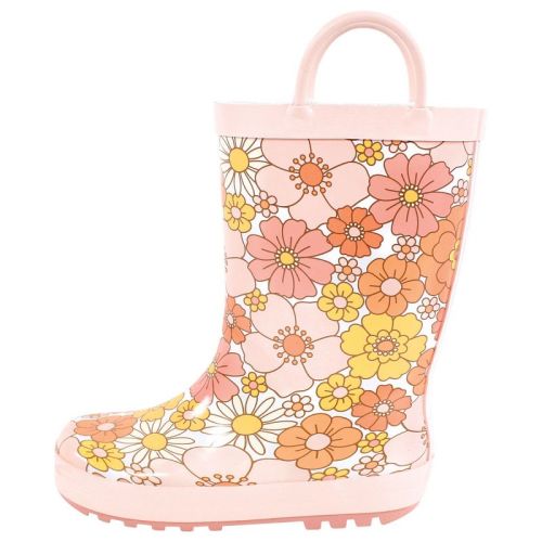 Hudson Baby Infant Girl Rain Boots, Peace Love And Flowers, 4 Toddler
