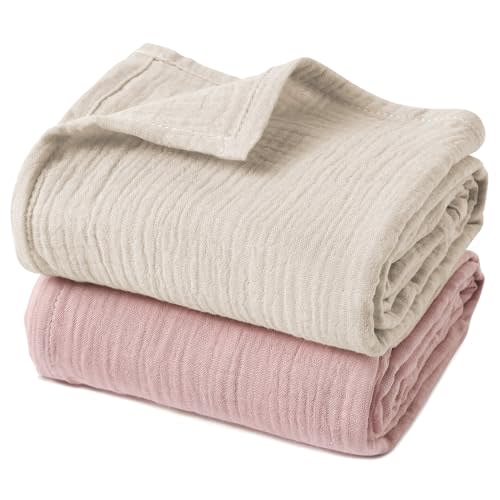 GLLQUEN BABY Muslin Swaddle Blankets for Newborn Girls, Large 40''x38'' | 2Pk, 100% cotton, ultra soft and breathable, gentle on sensitive newborn skin, Multi-use as swaddle wrap, receiving blankets