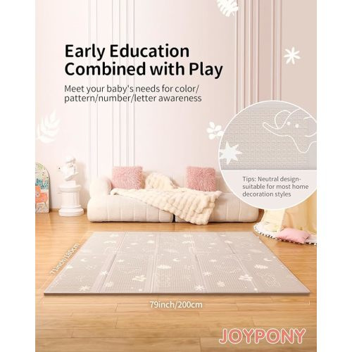 Joypony Baby Play Mat 79" X 71", Extra Large Foldable Play Mats for Babies and Toddlers, Waterproof & Anti-Slip Portable Baby Floor Mat for Tummy Time, Foam Baby Mat for Floor with Travel Bag - 71x79x0.4 Inch - Forest