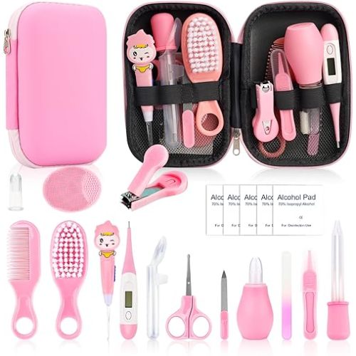 Baby Healthcare and Grooming Kit, 20 in 1 Baby Safety Set Newborn Nursery Health Care Set with Hair Brush Scale Nail Clippers for Baby Girls Boys(20 Kits Pink) (20 Kits Pink)