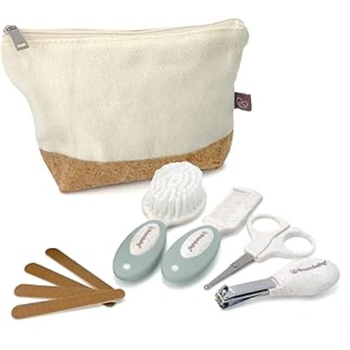Dreambaby Neat & Tidy 9pc Wheatgrass Baby Grooming Kit - Eco-Friendly Baby Care Kit with Cotton & Cork Travel Bag - Soft Brush, Comb, Safety Scissors, Nail Clippers - Less Plastic Waste